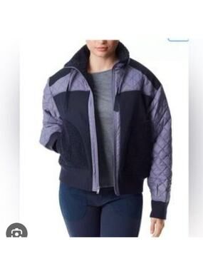 Bass quilted sherpa canvas mixed media bomber winter coat jacket purple
